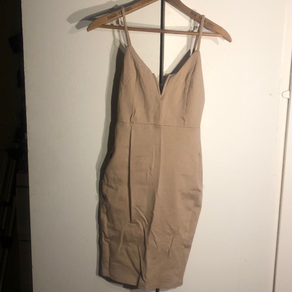 Necessary Clothing Nude Plunge V Neck Midi Dress